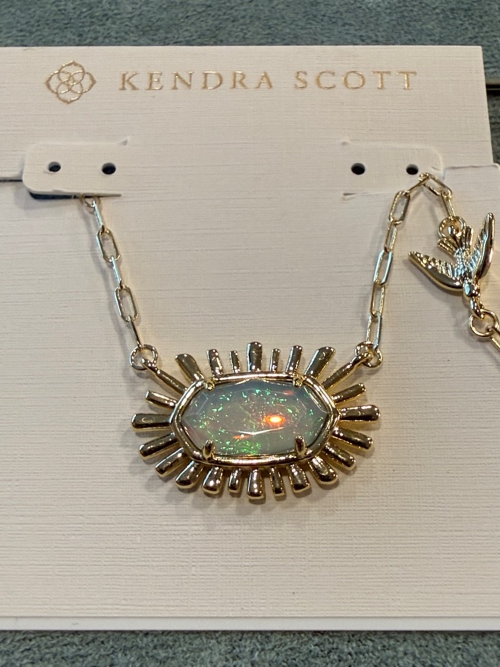 Kendra Scott | Elisa | Gold Plated Sunburst & Blue Opal Pendant Necklace - Picture 1 of 4